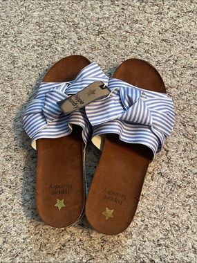 hippie laundry Blue & White Striped Bow Slide Sandals